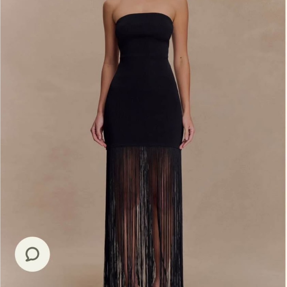Meshki Black Strapless Fringe Maxi Dress